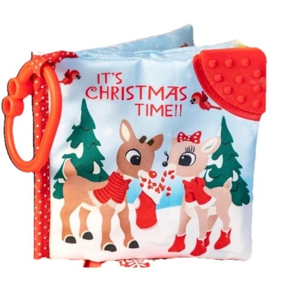 New Rudolph The Red-Nosed Reindeer 5" Soft Activity Teether Book W/ Travelβ Clip